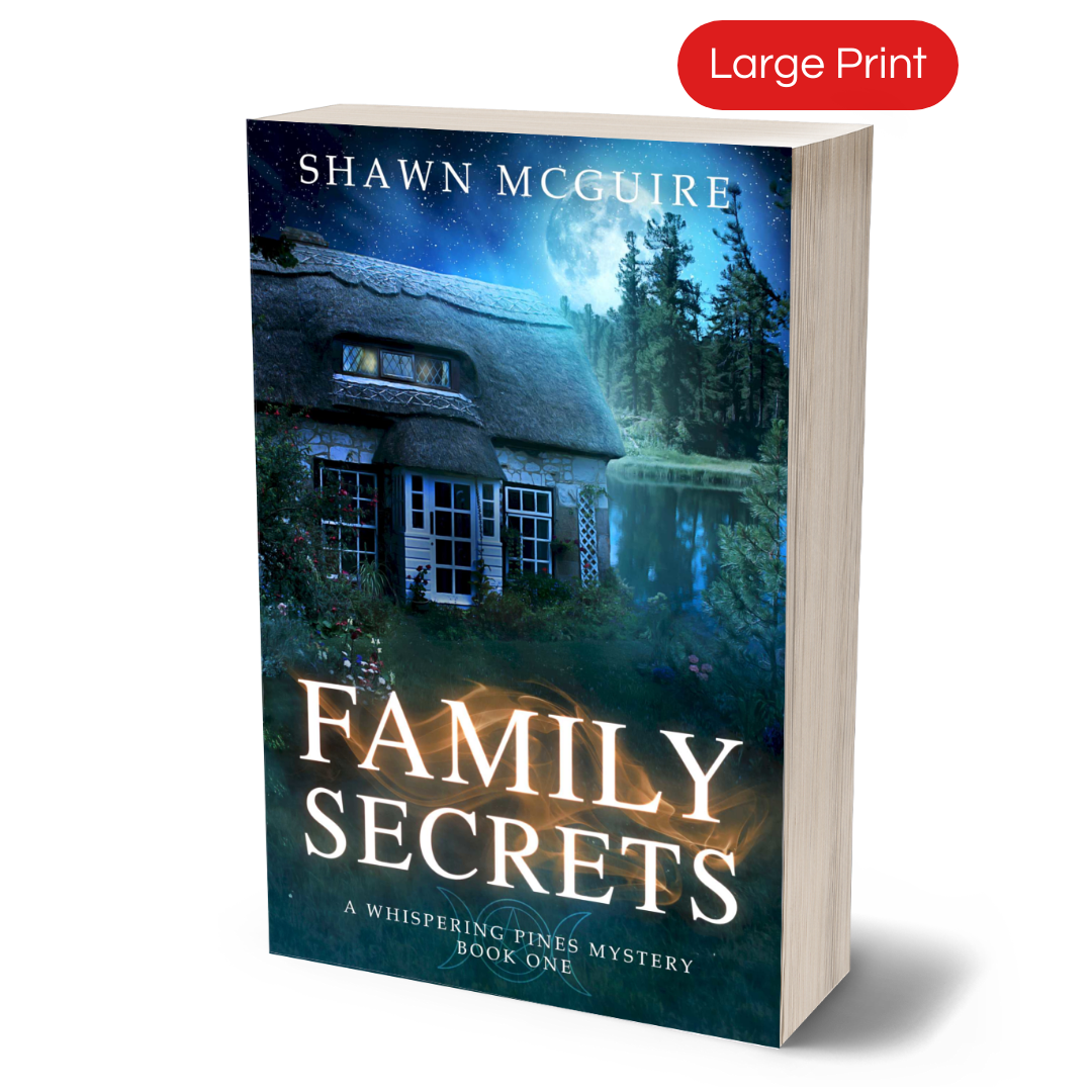 Cover of Shawn McGuire's witchy cozy murder mystery series set in Whispering Pines, featuring natural woodland elements and a mysterious ambiance.