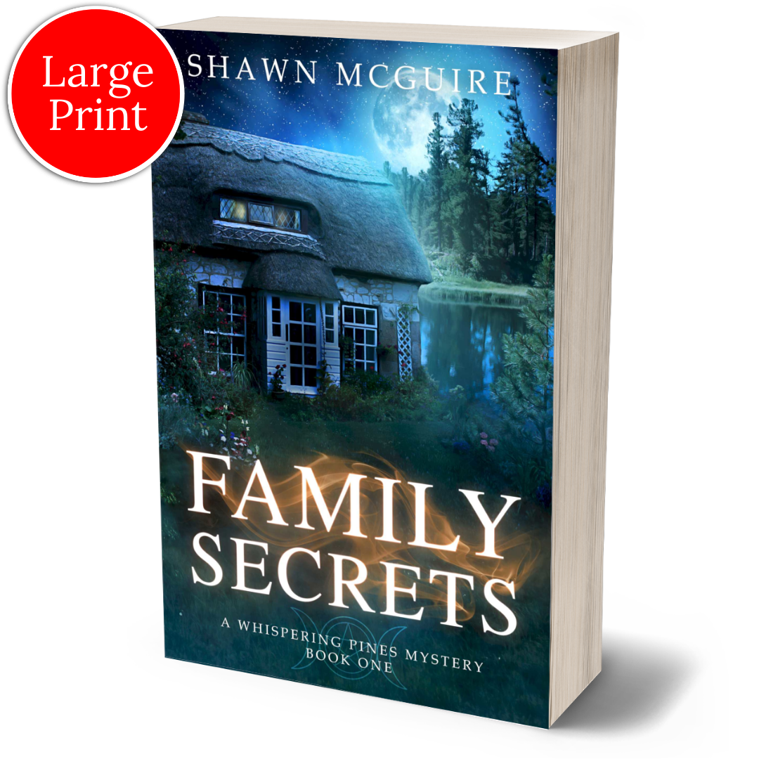 Cover of Shawn McGuire's witchy cozy murder mystery series set in Whispering Pines, featuring natural woodland elements and a mysterious ambiance.