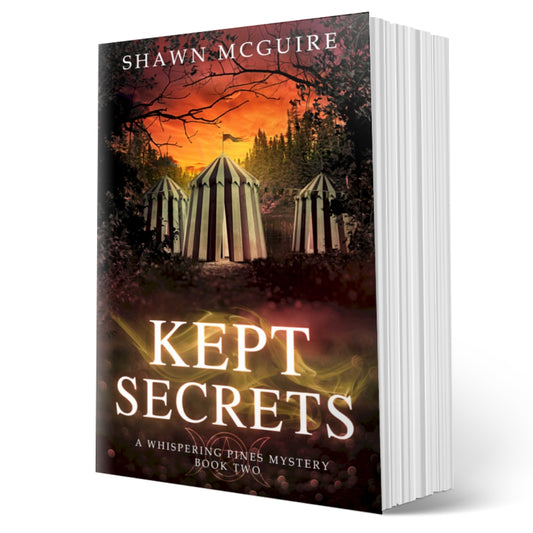 Cover of Shawn McGuire's cozy murder mystery series set in Whispering Pines, featuring a mysterious woodland circus.