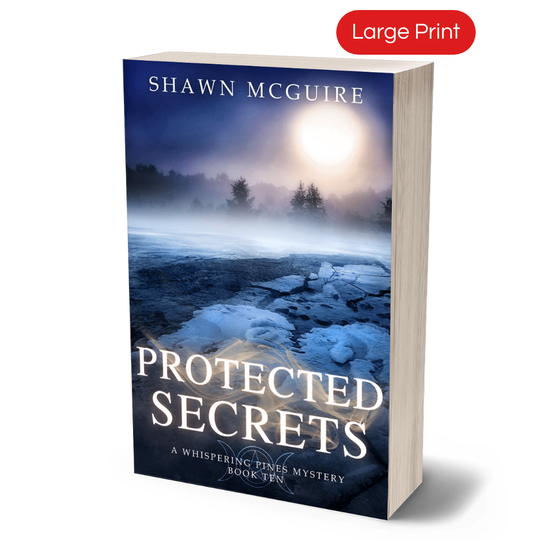 Large print cover of Shawn McGuire's cozy murder mystery with a lake in early spring with the ice breaking up implying danger.