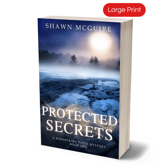 Large print cover of Shawn McGuire's cozy murder mystery with a lake in early spring with the ice breaking up implying danger.