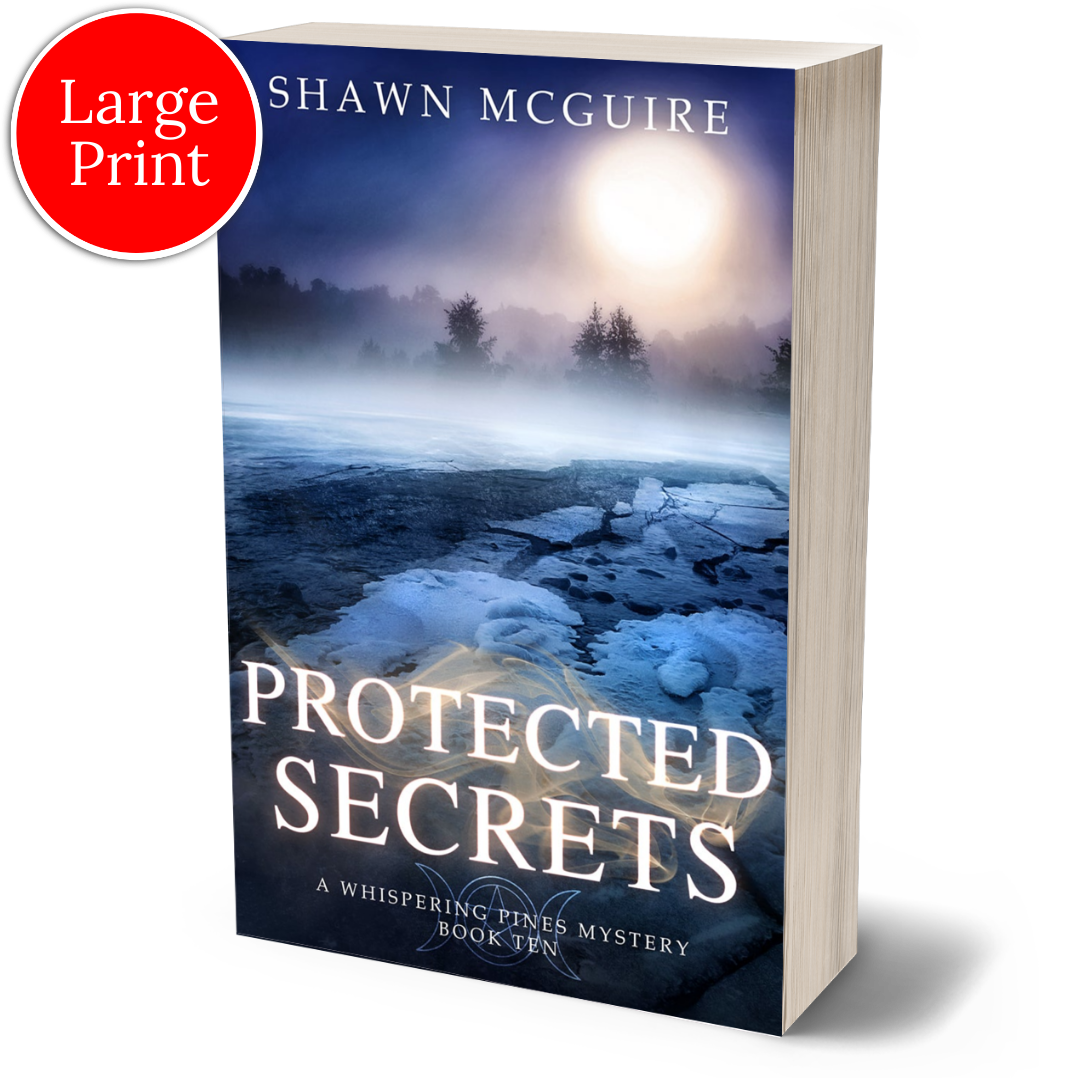 Large print cover of Shawn McGuire's cozy murder mystery with a lake in early spring with the ice breaking up implying danger.